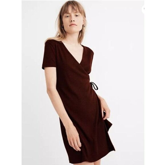 MADEWELL Marled Maroon Wrap Ribbed Knit Dress Medium NEW - Picture 6 of 7